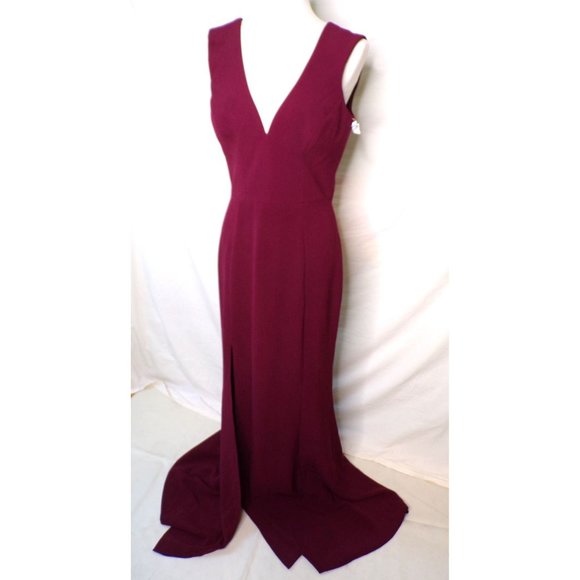 DRESS THE POPULATION Plunge Sandra Trumpet Gown Dress Burgundy Medium 6 NEW - Picture 6 of 12